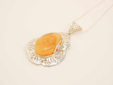 Handmade Natural Baltic Honey Amber Pendant Necklace in 925 Sterling Silver