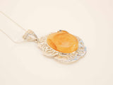 Handmade Natural Baltic Honey Amber Pendant Necklace in 925 Sterling Silver