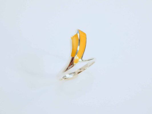 Natural Baltic Butterscotch Amber Modern Designer Ring in 925 Sterling Silver