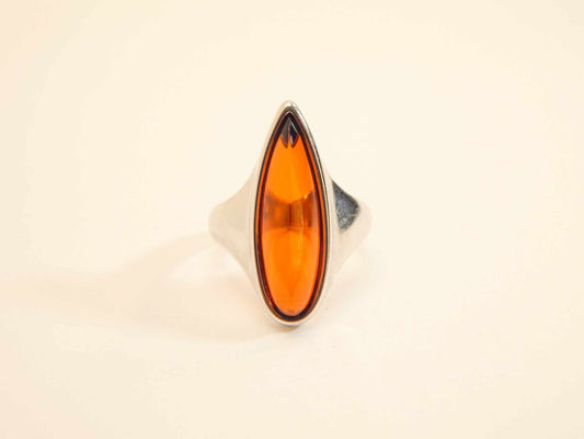 Natural Baltic Cherry Lithuanian Amber Modern Chic Ring in 925 Sterling Silver