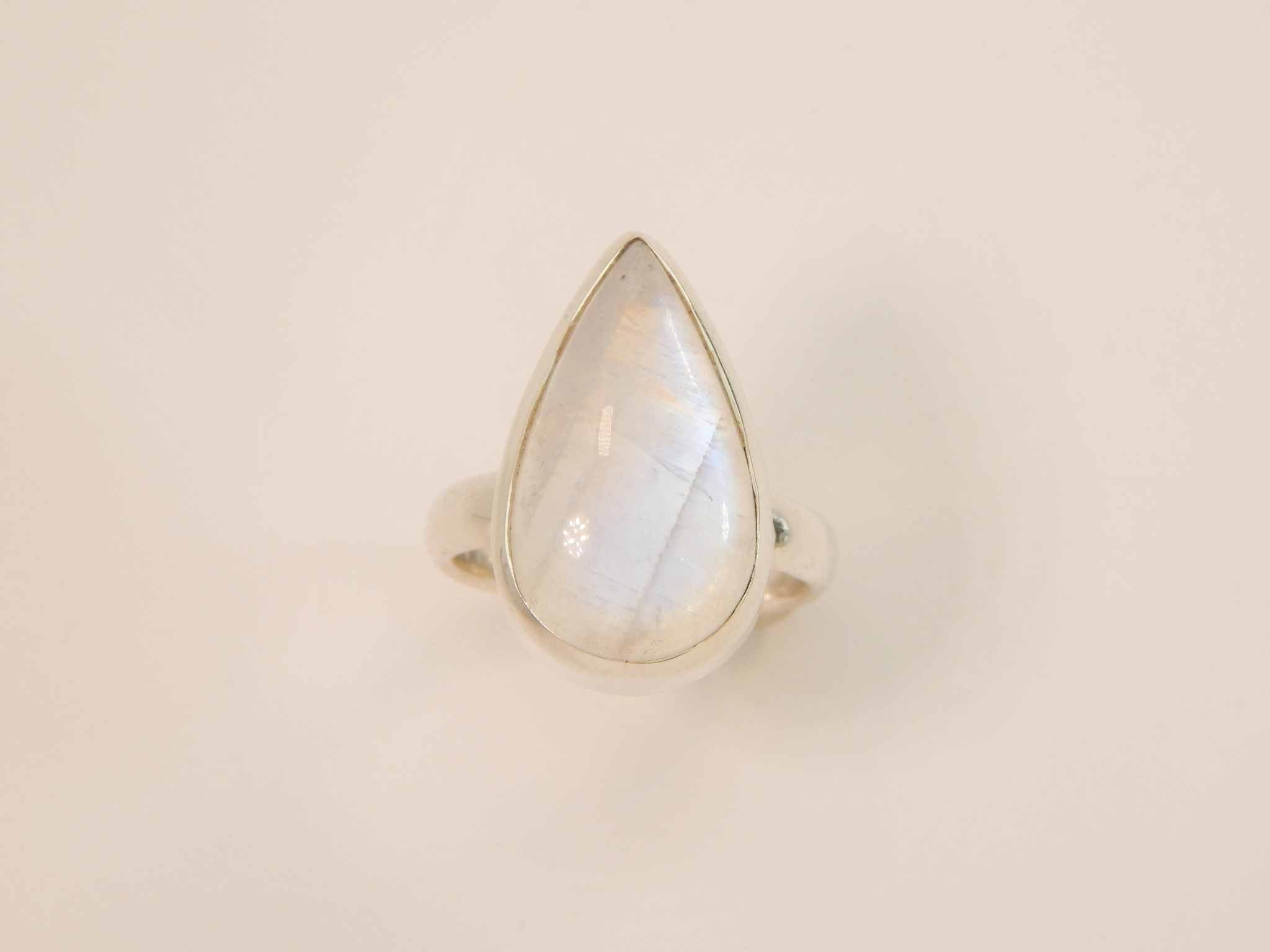 Genuine Rainbow Moonstone Pear Cut Ring in 925 Sterling Silver