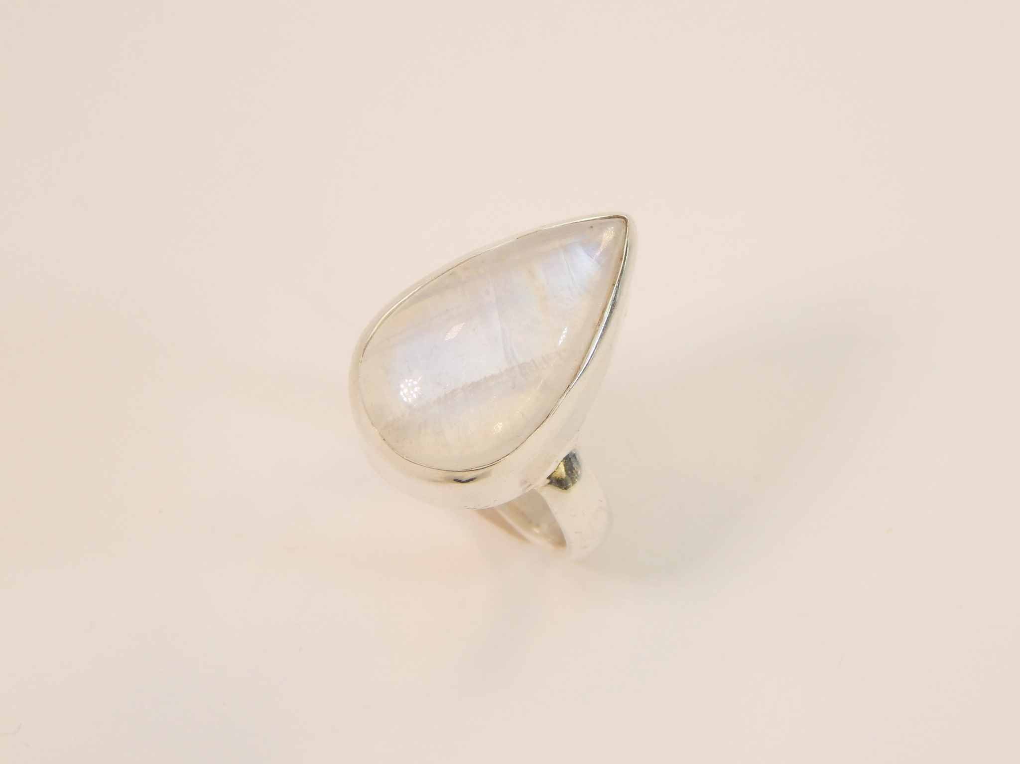 Genuine Rainbow Moonstone Pear Cut Ring in 925 Sterling Silver