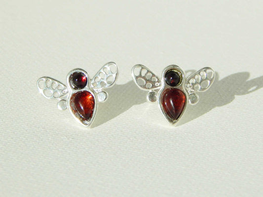 Natural Baltic Cherry Amber Tiny Bumble Bee Stud Earrings