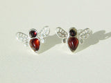 Natural Baltic Cherry Amber Tiny Bumble Bee Stud Earrings