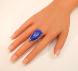 Genuine Lapis Lazuli Statement Ring in 925 Sterling Silver