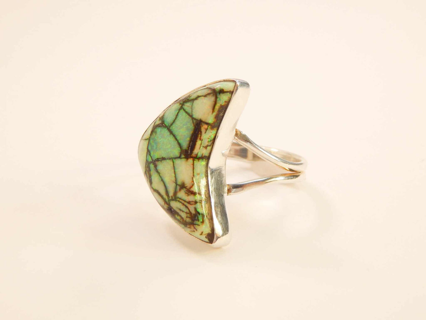 Genuine Australian Opal Statement Ring in 925 Sterling Silver