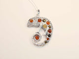 Natural Baltic Multicolor Amber Chameleon Pendant Necklace in 925 Sterling Silver