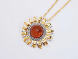 Natural Baltic Cognac Amber 14K Gold Plated Sunflower Pendant Necklace