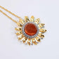 Natural Baltic Cognac Amber 14K Gold Plated Sunflower Pendant Necklace