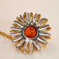 Natural Baltic Cognac Amber 14K Gold Plated Sunflower Pendant Necklace