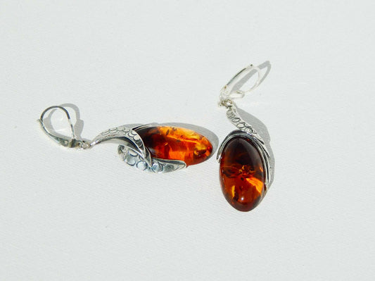 Natural Baltic Cognac Amber Modern Dangle Earrings