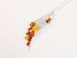 Genuine Baltic Amber Feather Pendant Necklace in 925 Sterling Silver