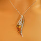 Genuine Baltic Amber Feather Pendant Necklace in 925 Sterling Silver