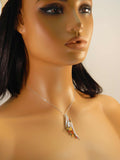 Genuine Baltic Amber Feather Pendant Necklace in 925 Sterling Silver