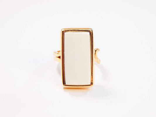 Natural Baltic Rare White Amber Adjustable Ring in 14k Gold Plated s925