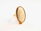 Genuine Baltic Rare White Amber Oval Cut Regal Ring in 14k Gold Plated s925