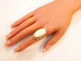 Genuine Baltic Rare White Amber Oval Cut Regal Ring in 14k Gold Plated s925