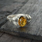 Natural Baltic Golden Green Amber Oval Cut Feather Ring