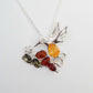 Natural Baltic Multicolor Amber Hummingbird Pendant Necklace