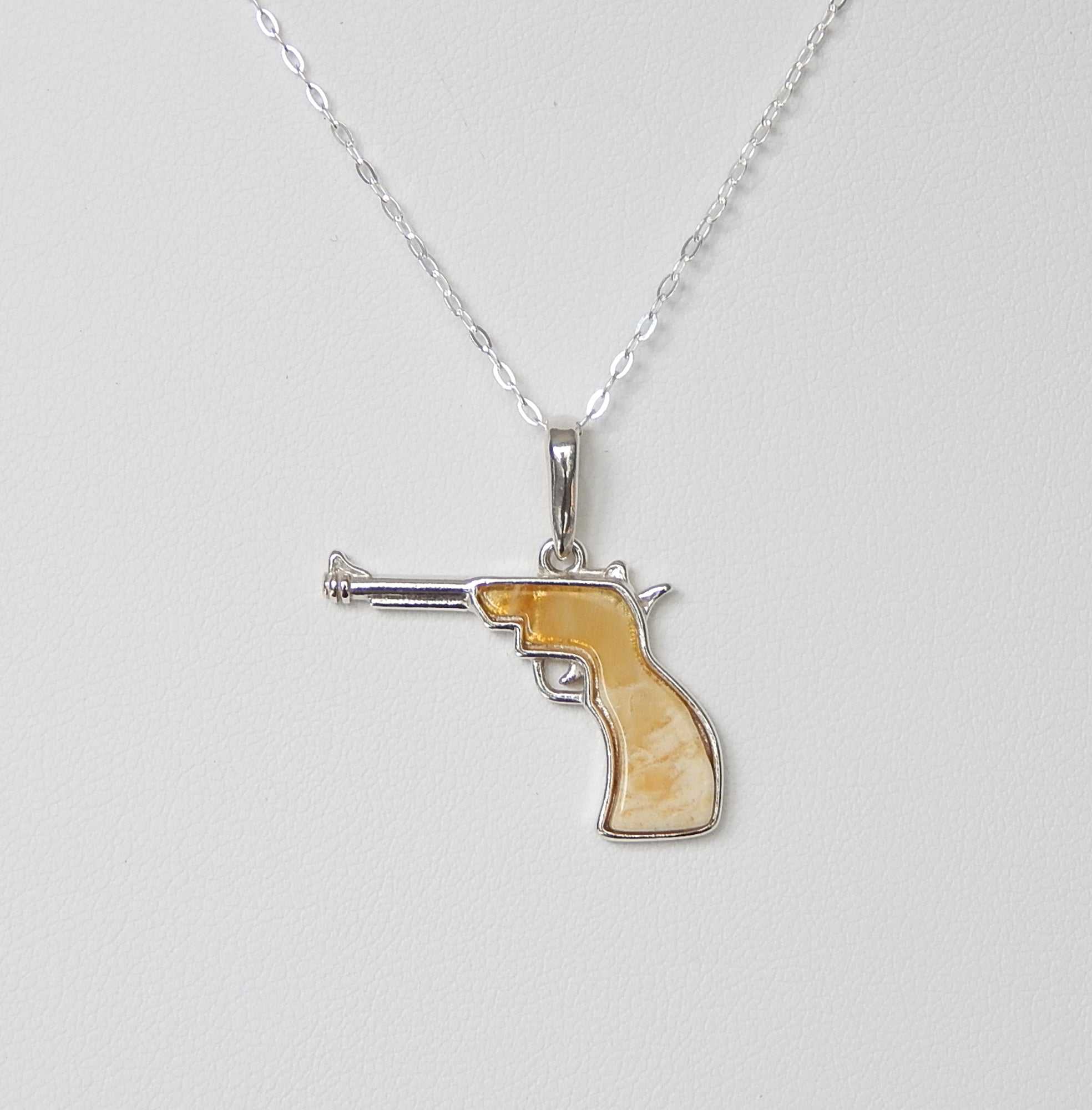 Natural Baltic Butterscotch Amber Pistol Pendant Necklace