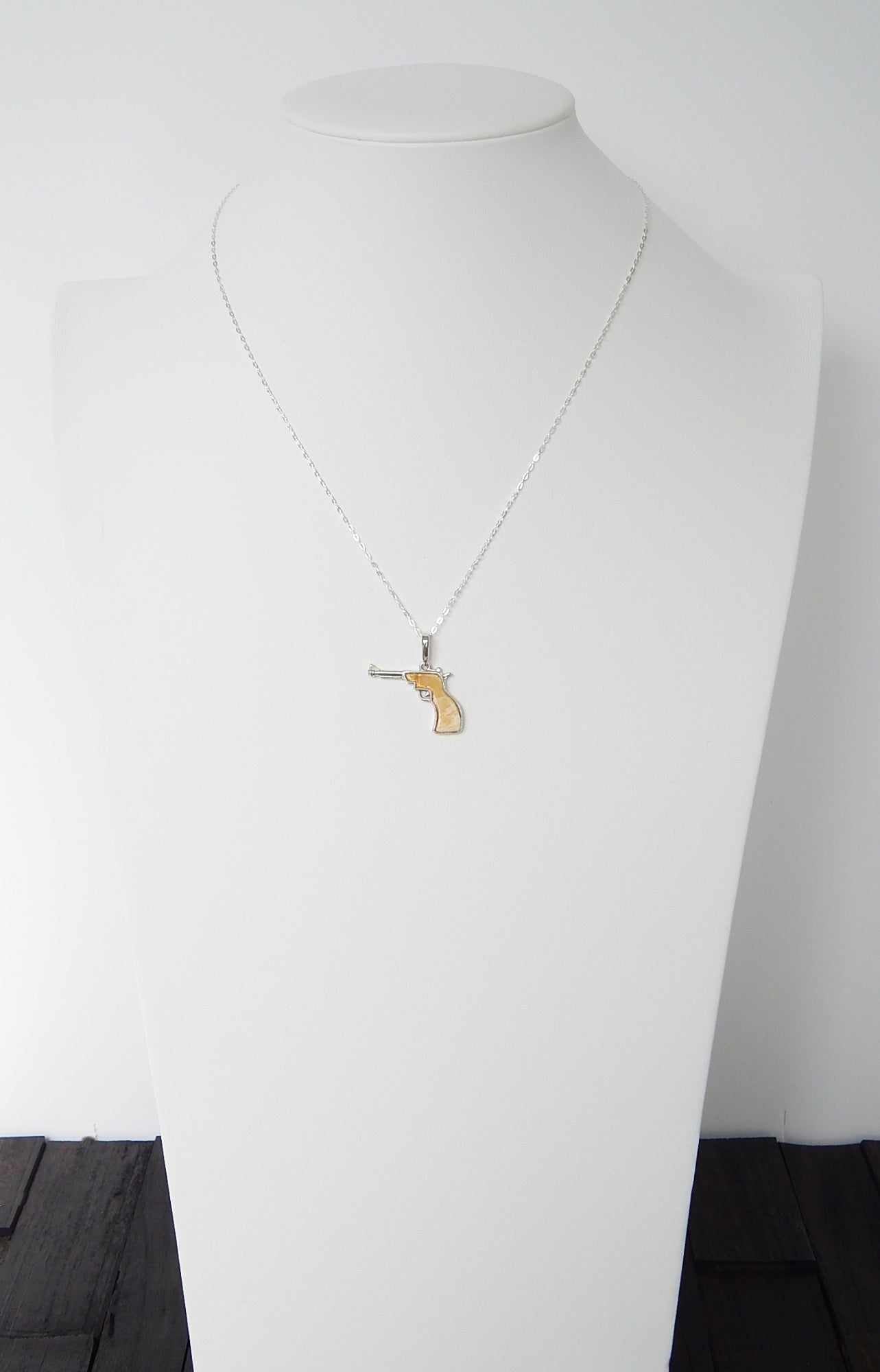 Natural Baltic Butterscotch Amber Pistol Pendant Necklace