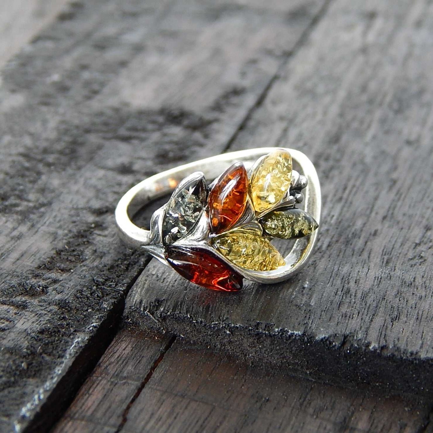 Natural Baltic Amber Autumn Leaf Ring