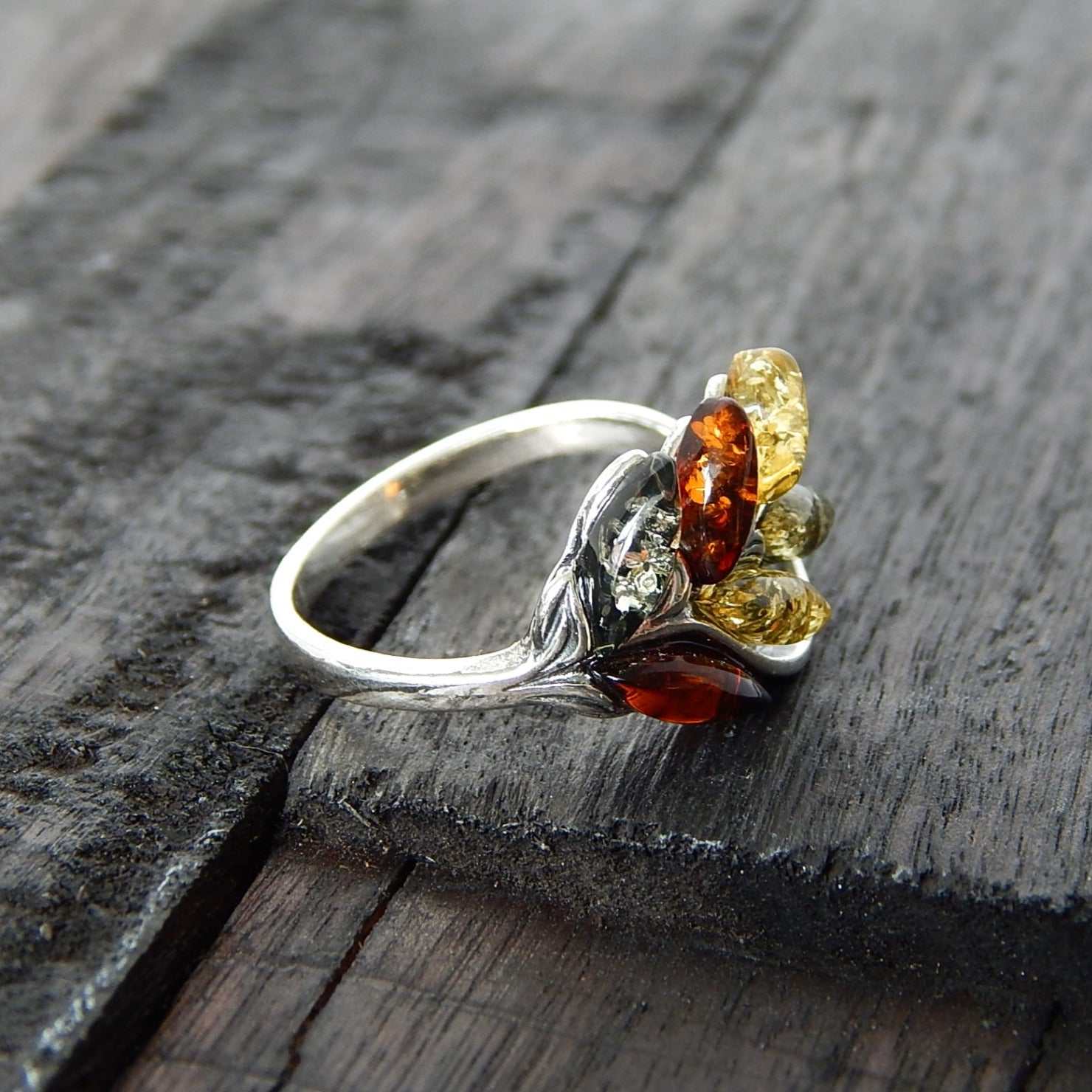 Natural Baltic Amber Autumn Leaf Ring