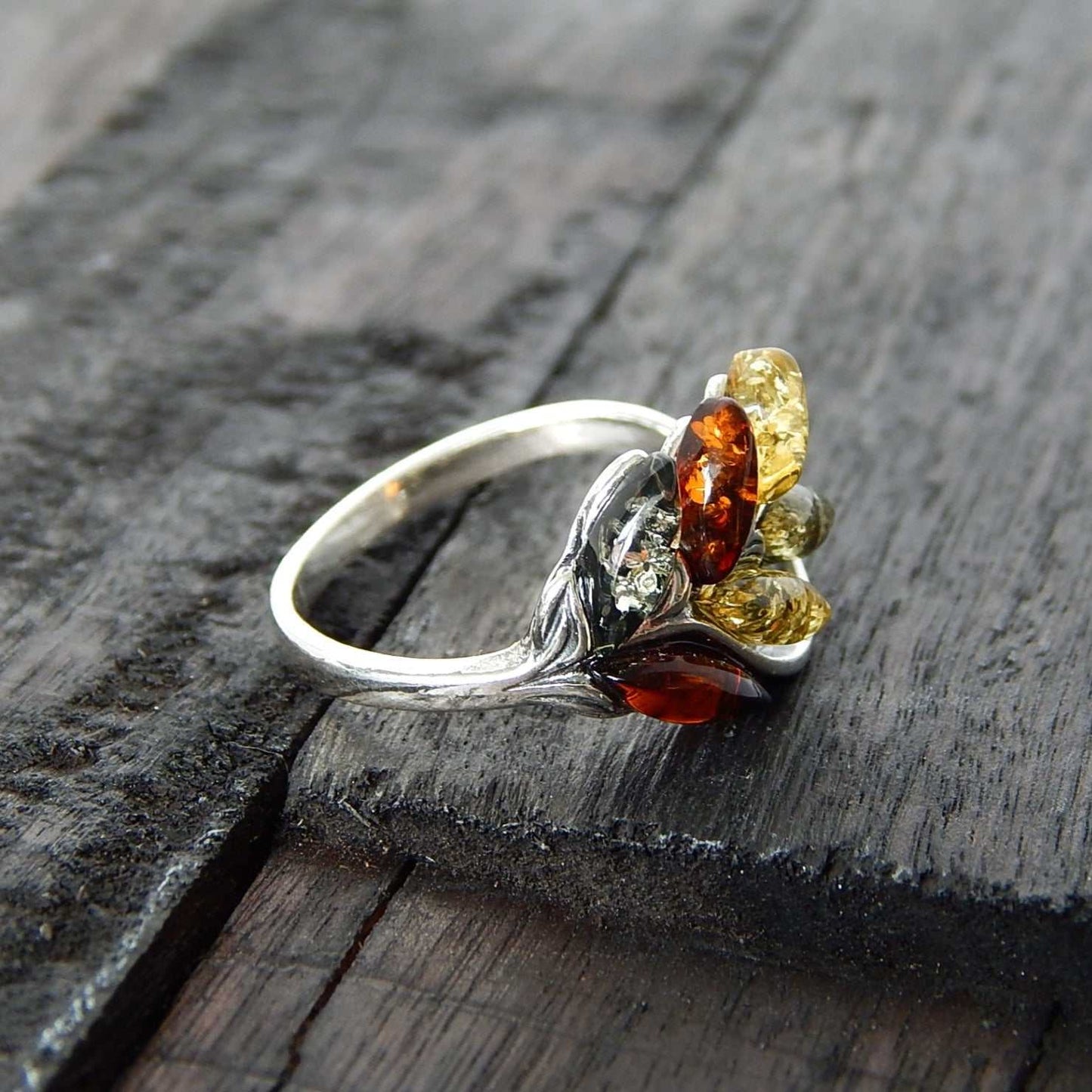 Natural Baltic Amber Autumn Leaf Ring