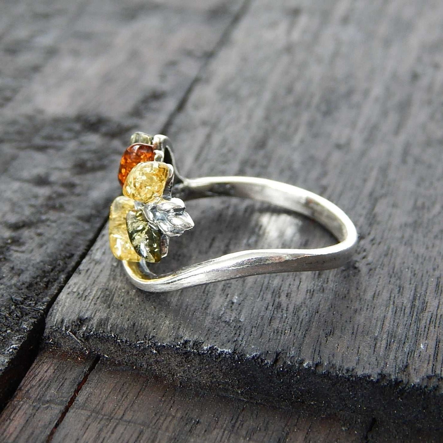 Natural Baltic Amber Autumn Leaf Ring