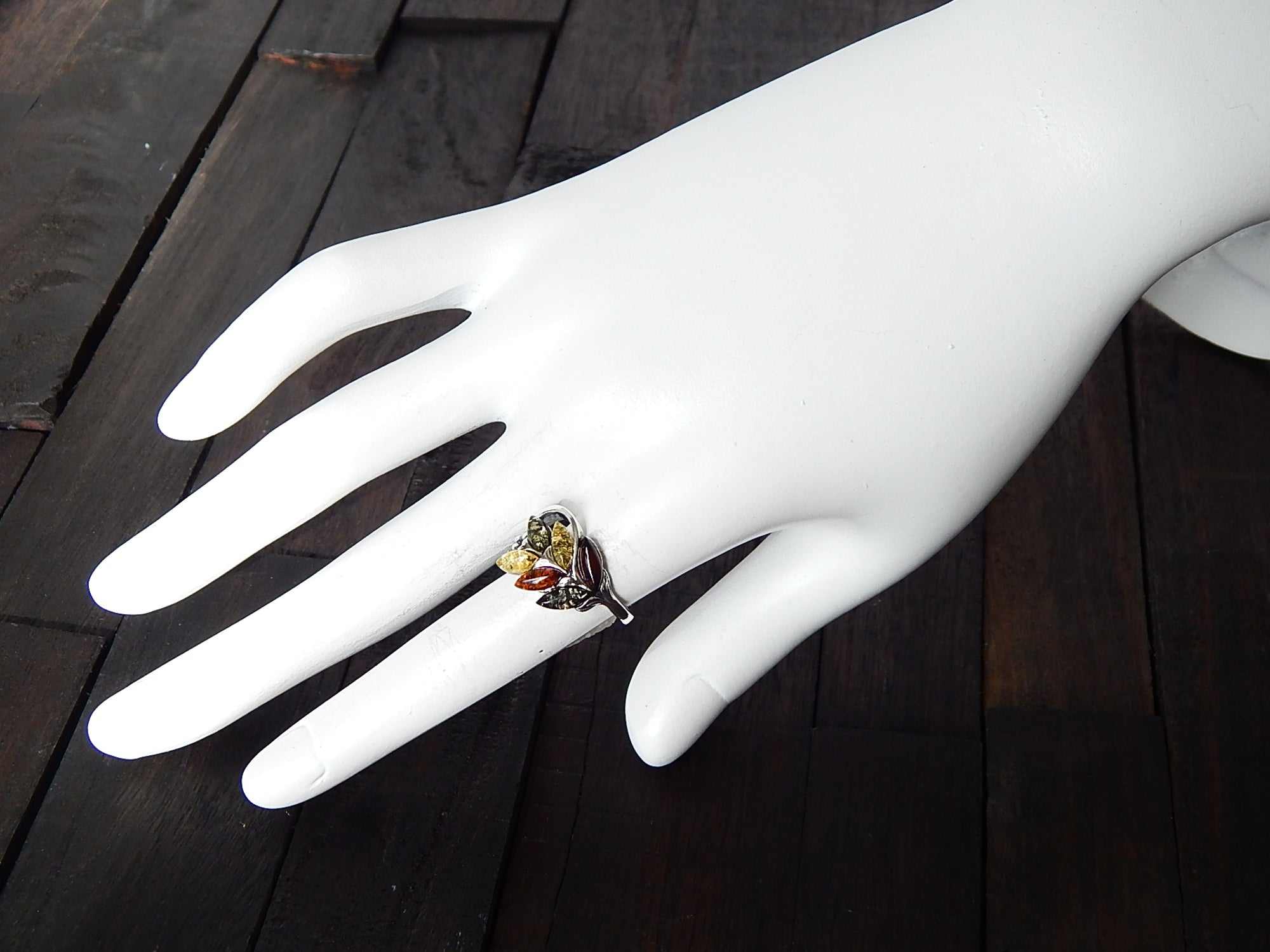 Natural Baltic Amber Autumn Leaf Ring