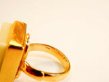 Natural Baltic White and Butterscotch Amber Square Cut 14k Gold Plated Cocktail Ring