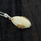 Natural Baltic White Amber 14K Gold Plated Grape Leaf Design Necklace