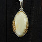 Natural Baltic White Amber 14K Gold Plated Grape Leaf Design Necklace