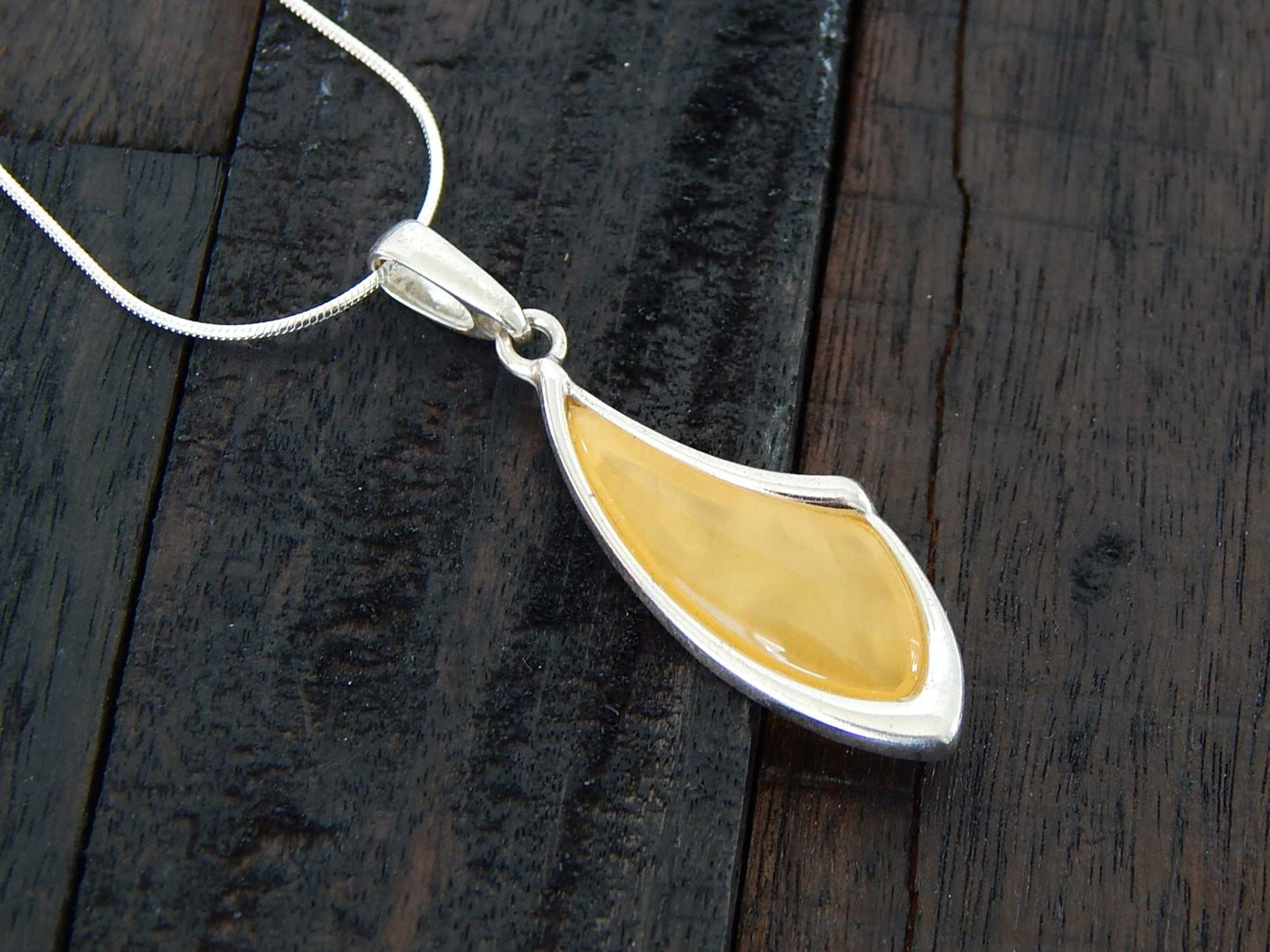 Natural Baltic Lemon Amber Modern Geometric Pendant Necklace