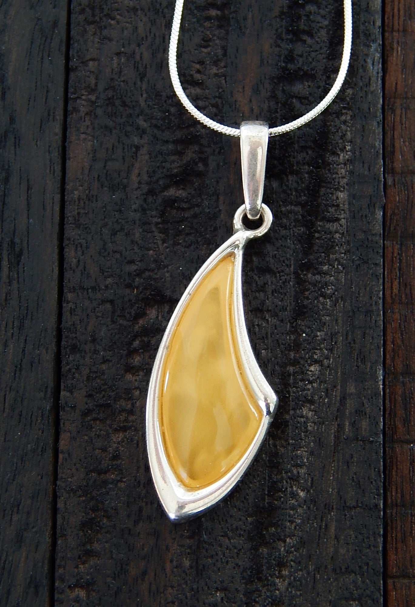 Natural Baltic Lemon Amber Modern Geometric Pendant Necklace