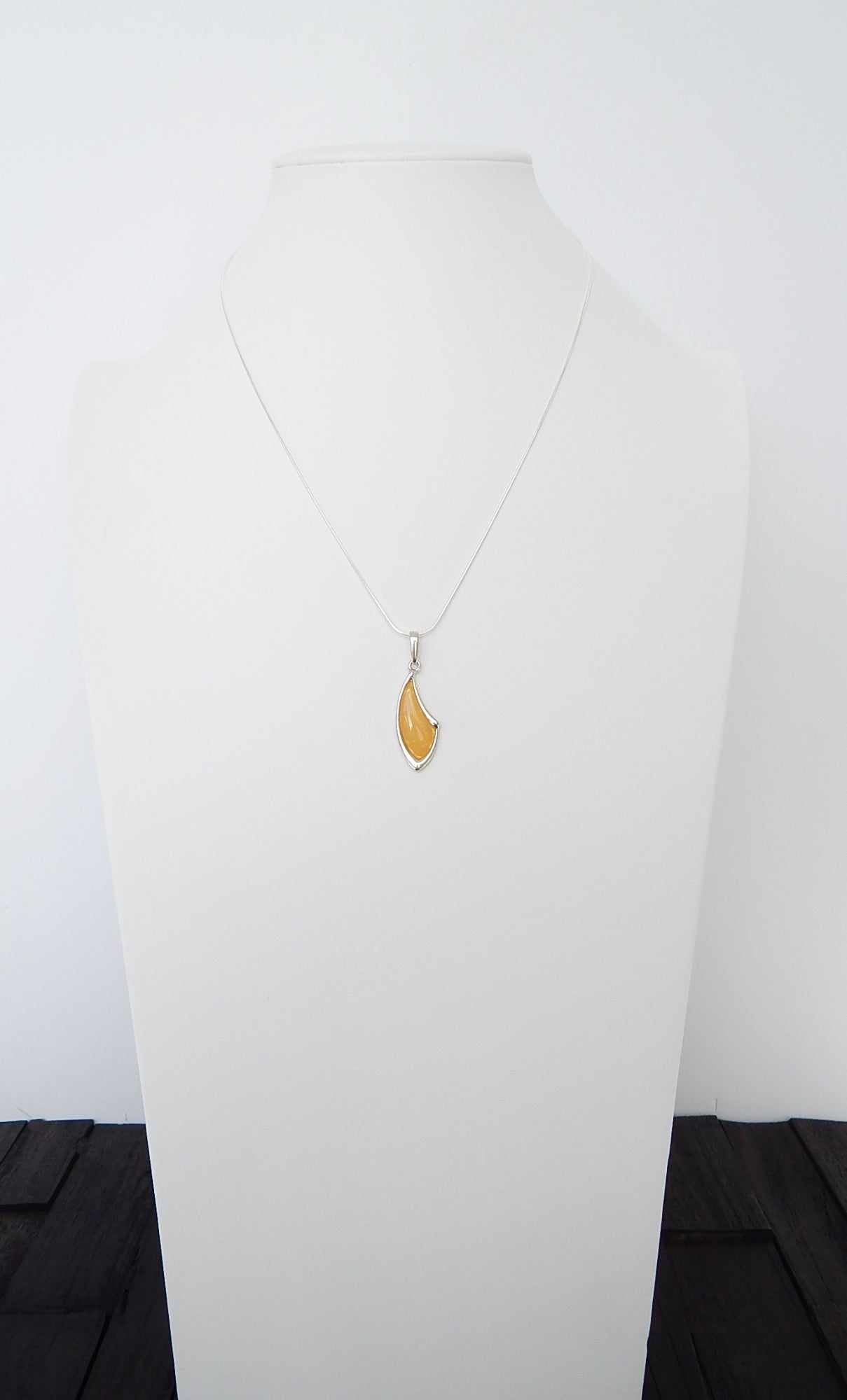 Natural Baltic Lemon Amber Modern Geometric Pendant Necklace