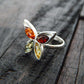 Natural Baltic Multicolor Amber Butterfly Adjustable Ring