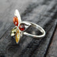 Natural Baltic Multicolor Amber Butterfly Adjustable Ring