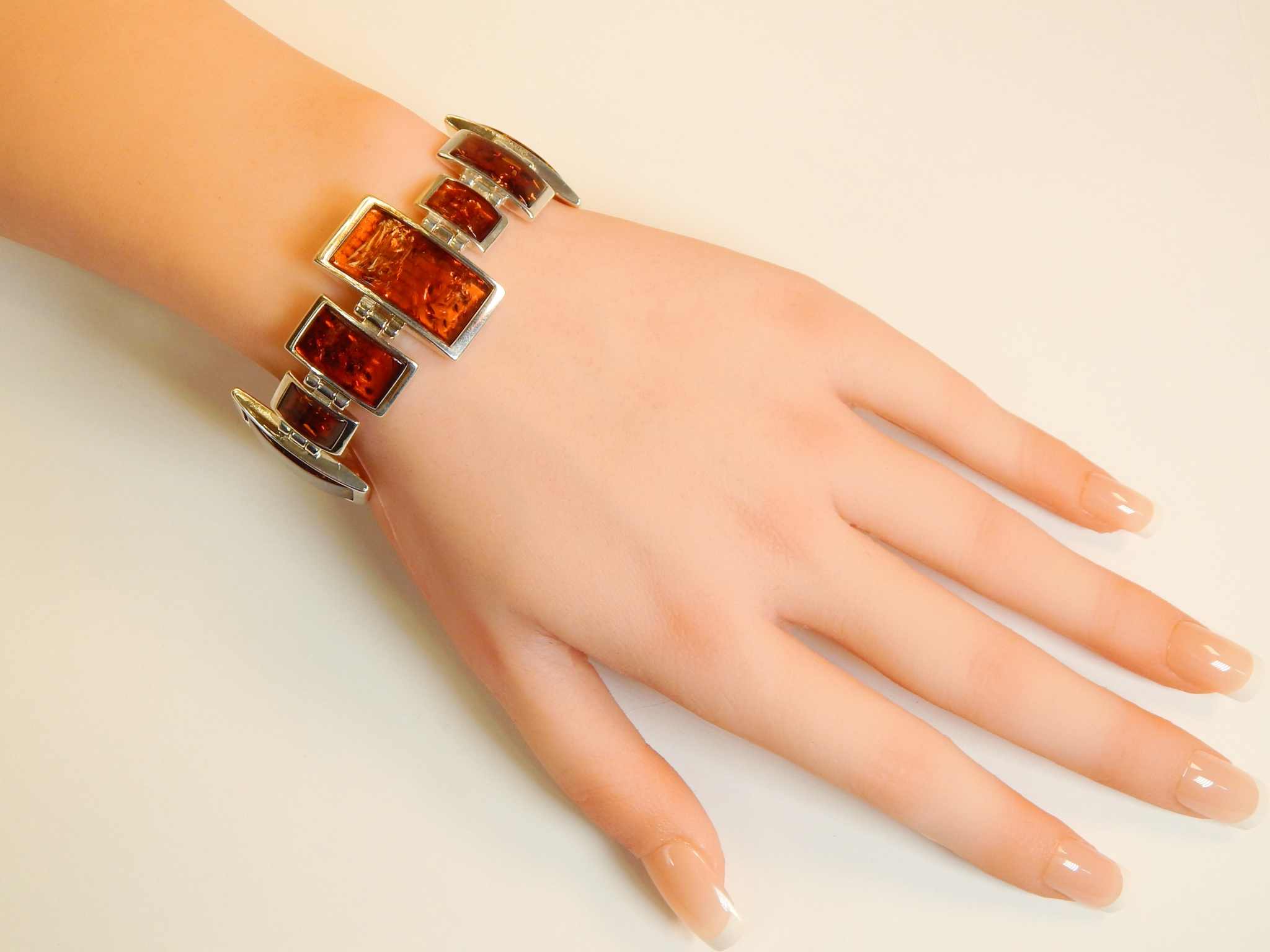 Natural Baltic Cognac Amber Geometric Designer Bracelet