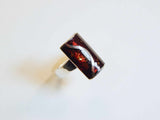 Natural Baltic Cognac Amber Modern Chic Rectangular Ring in 925 Sterling Silver