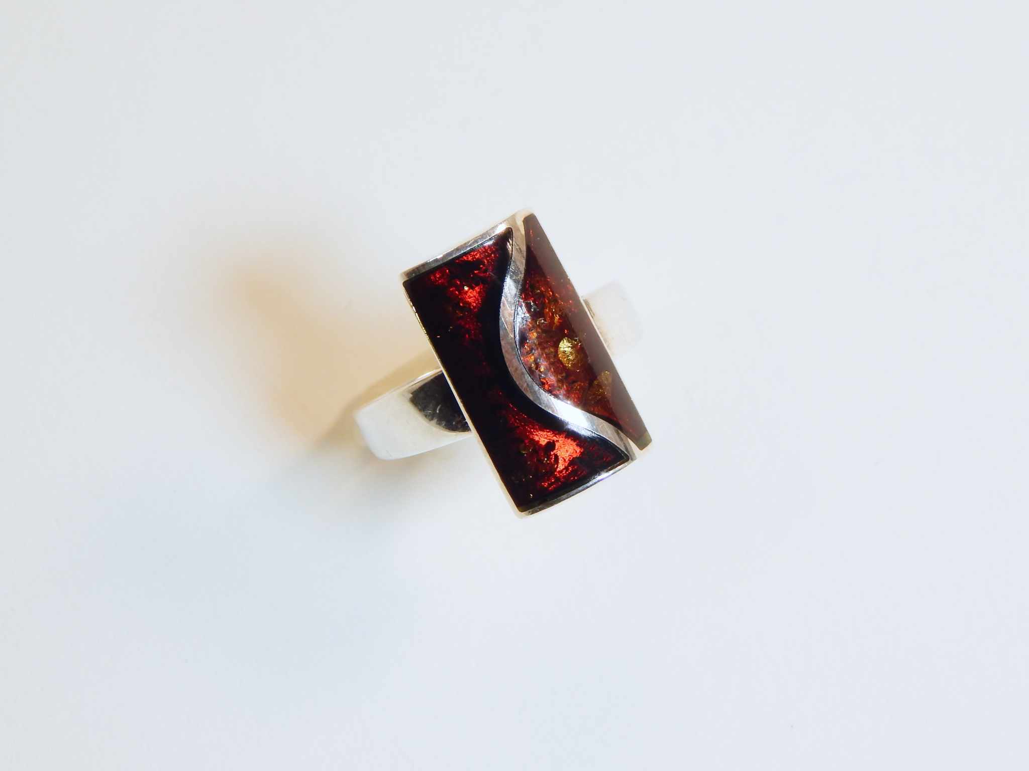 Natural Baltic Cognac Amber Modern Chic Rectangular Ring in 925 Sterling Silver