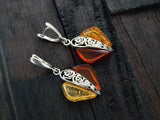 Natural Baltic Cognac and Cherry Amber Rose Dangle Earrings