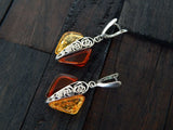 Natural Baltic Cognac and Cherry Amber Rose Dangle Earrings