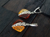 Natural Baltic Cognac and Cherry Amber Rose Dangle Earrings