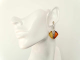 Natural Baltic Cognac and Cherry Amber Rose Dangle Earrings