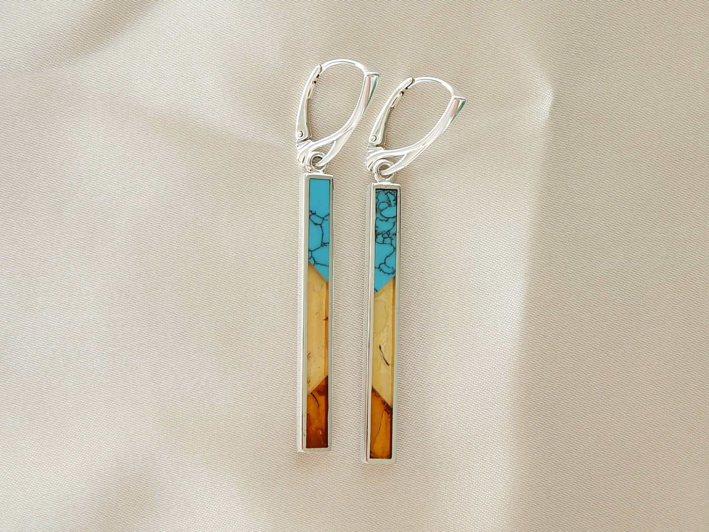 Natural Baltic Amber and Turquoise Dangle Earrings