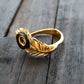 Natural Baltic Amber 14K Gold Plated Adjustable Peacock Ring