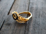 Natural Baltic Amber 14K Gold Plated Adjustable Peacock Ring