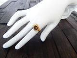 Natural Baltic Amber 14K Gold Plated Adjustable Peacock Ring