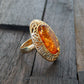 Natural Baltic Cognac Amber 14K Gold Plated Queens Adjustable Ring